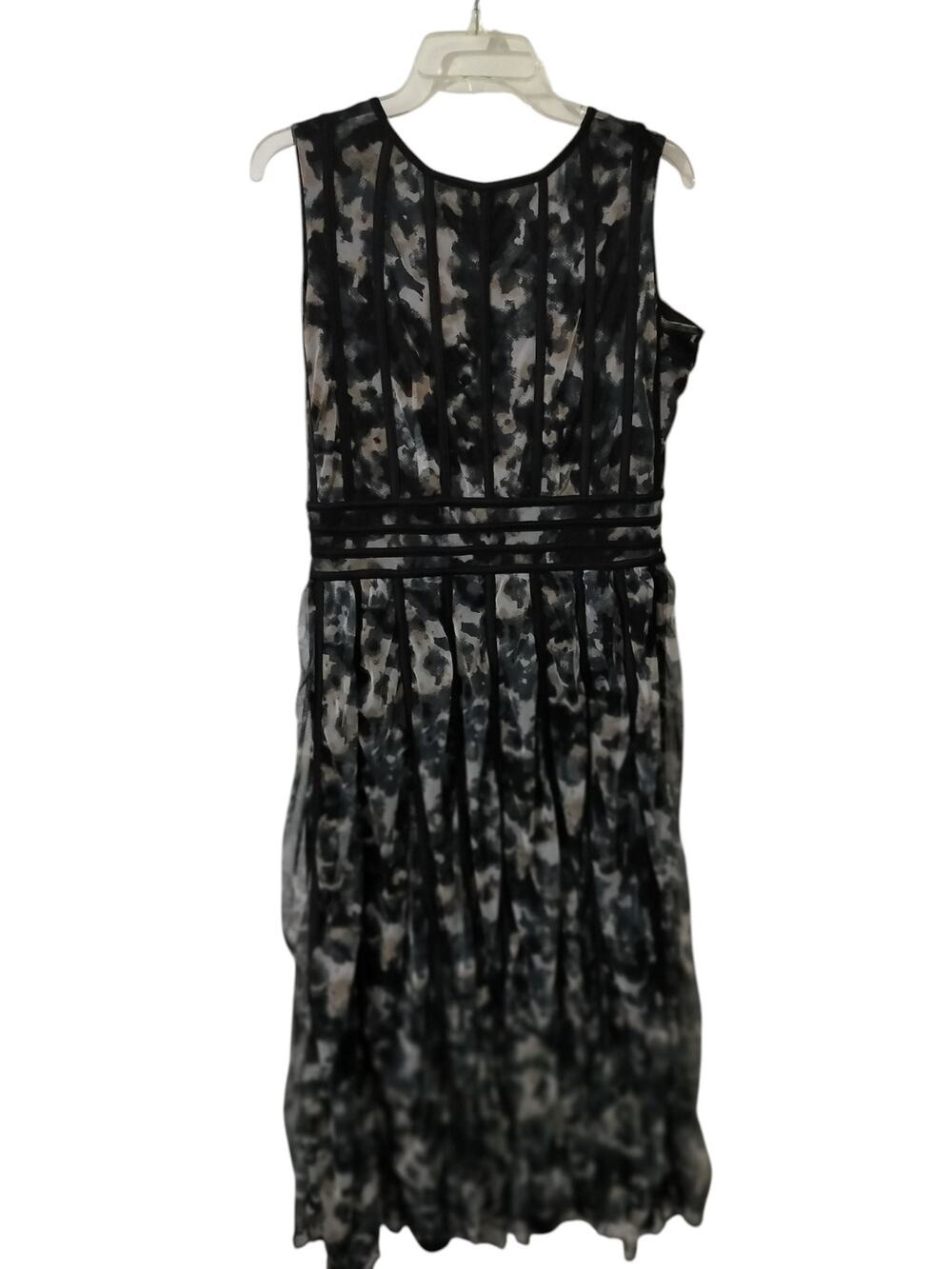 5756)Roamans Watercolor Abstract Print Vertical Panel Tank Cocktail Dress 14W